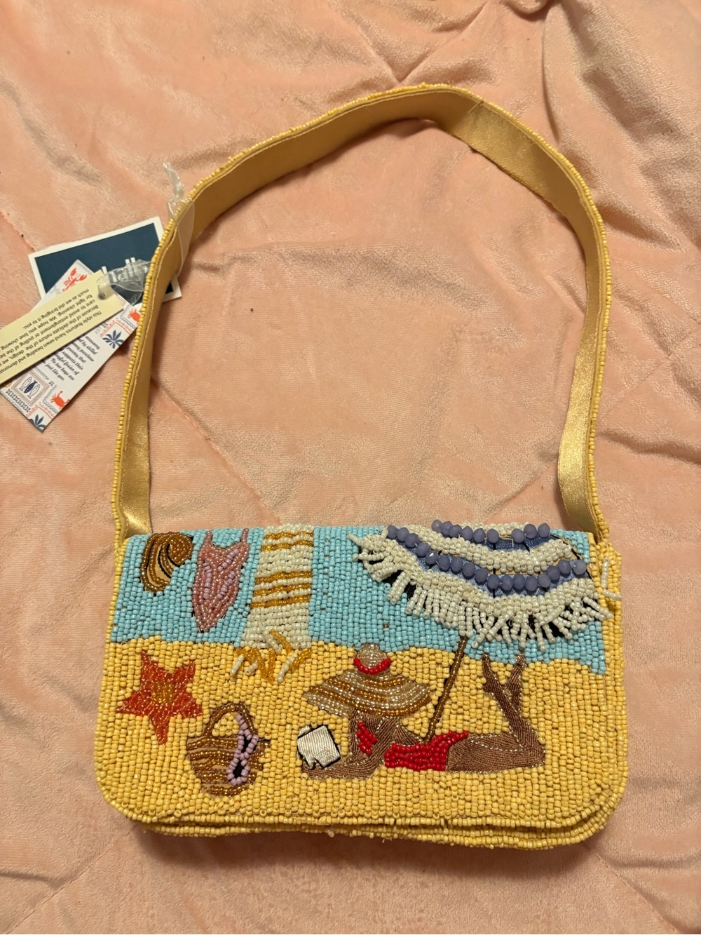 Beaded Beach Vacation Shoulder Bag Purse Tropical Sandals Starfish